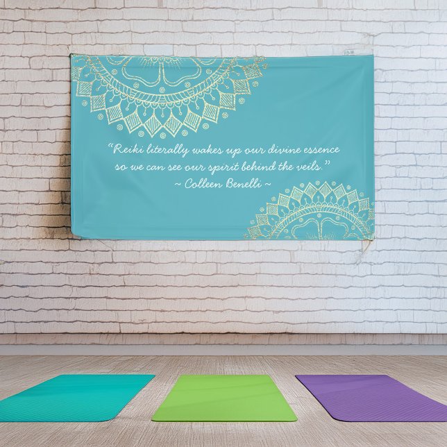 Yoga Meditation Instructor Blue Gold Mandala Quote Banner (Creator Uploaded)