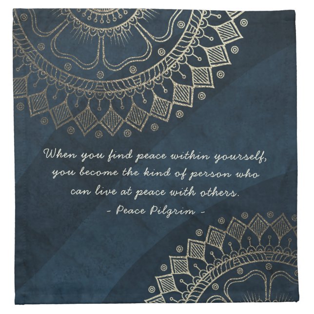 Yoga Meditation Instructor Blue Gold Mandala Quote Cloth Napkin (Front)
