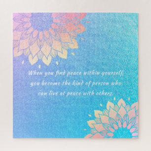 Yoga Meditation Instructor Blue Gold Mandala Quote Jigsaw Puzzle
