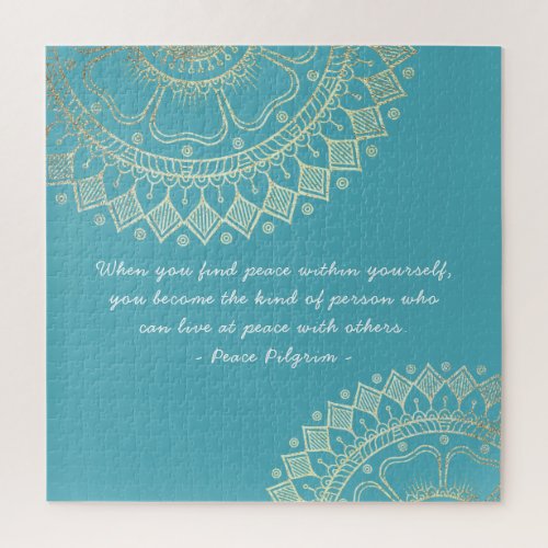 Yoga Meditation Instructor Blue Gold Mandala Quote Jigsaw Puzzle