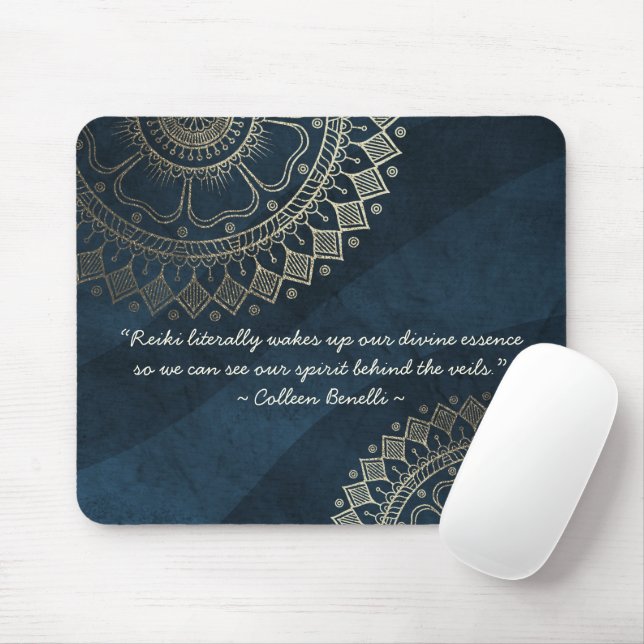 Yoga Meditation Instructor Blue Gold Mandala Quote Mouse Pad (With Mouse)