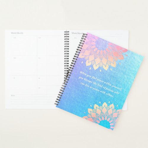 Yoga Meditation Instructor Blue Gold Mandala Quote Planner