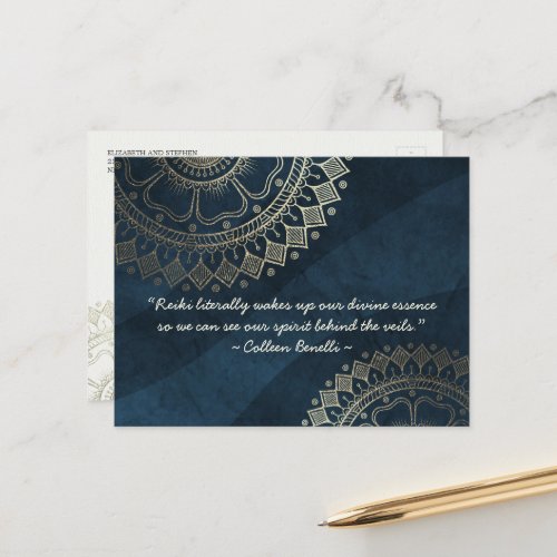 Yoga Meditation Instructor Blue Gold Mandala Quote Postcard