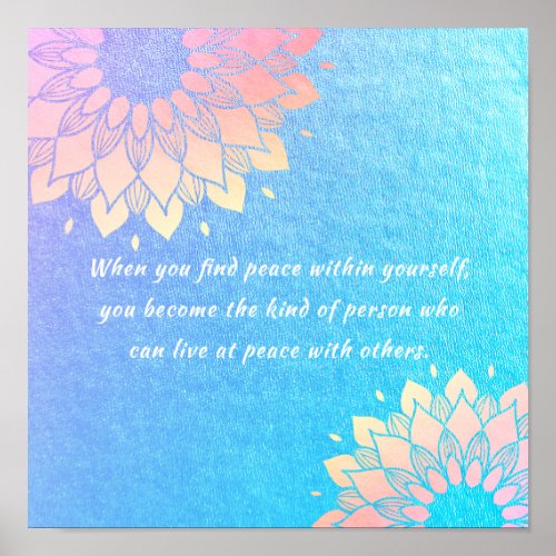 Yoga Meditation Instructor Blue Gold Mandala Quote Poster