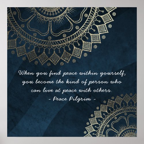 Yoga Meditation Instructor Blue Gold Mandala Quote Poster