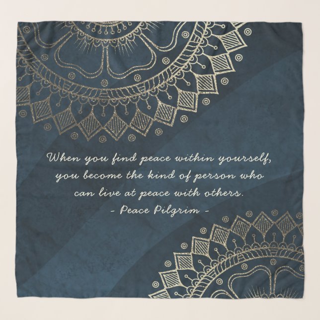 Yoga Meditation Instructor Blue Gold Mandala Quote Scarf (Front)