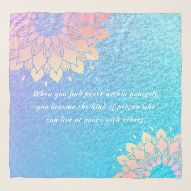Yoga Meditation Instructor Blue Gold Mandala Quote Scarf (Front)