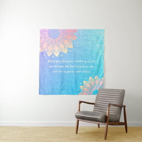 Yoga Meditation Instructor Blue Gold Mandala Quote Tapestry