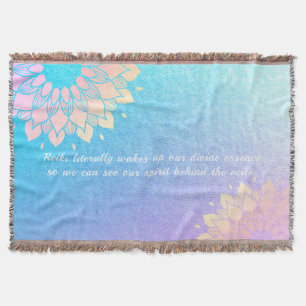 Yoga Meditation Instructor Blue Gold Mandala Quote Throw Blanket