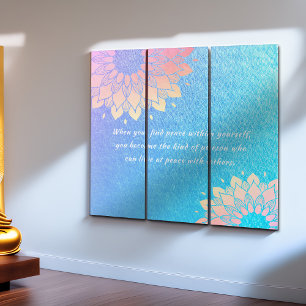 Yoga Meditation Instructor Blue Gold Mandala Quote Triptych
