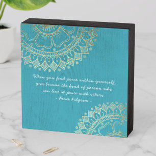 Yoga Meditation Instructor Blue Gold Mandala Quote Wooden Box Sign