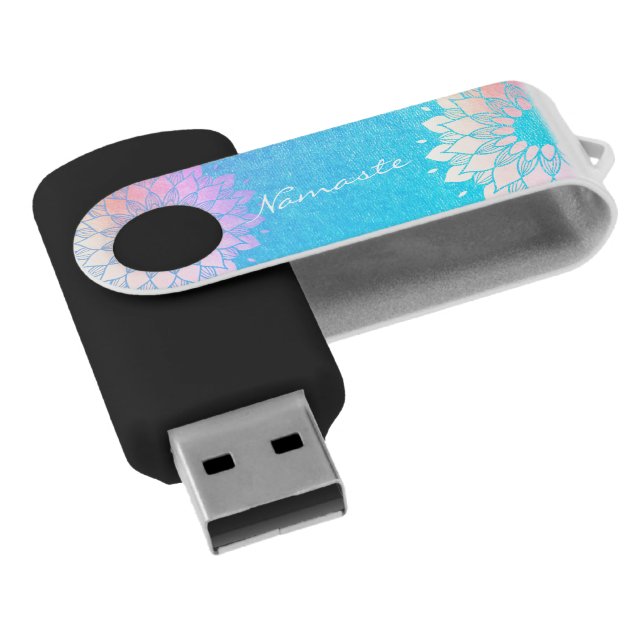 Yoga Meditation Instructor Blue Rose Gold Mandala Flash Drive (Angled)