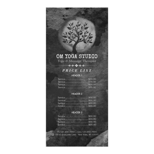 Yoga Meditation Instructor BW Tree Logo Price List Rack Card