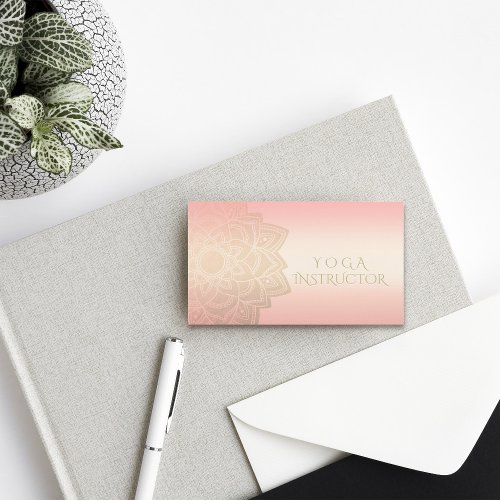 YOGA Meditation Instructor Chic Rose Gold Mandala Business Card