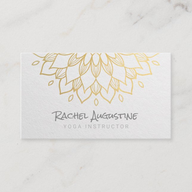 YOGA Meditation Instructor Chic White Gold Mandala Business Card (Front)
