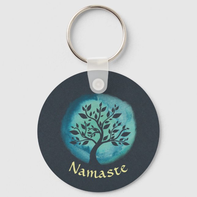 Yoga Meditation Instructor Elegant Watercolor Tree Keychain (Front)