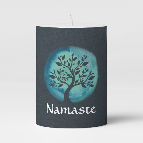 YOGA Meditation Instructor Elegant Watercolor Tree Pillar Candle