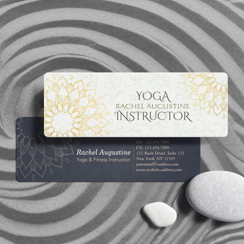 Yoga Meditation Instructor Gold Floral Mandala Mini Business Card