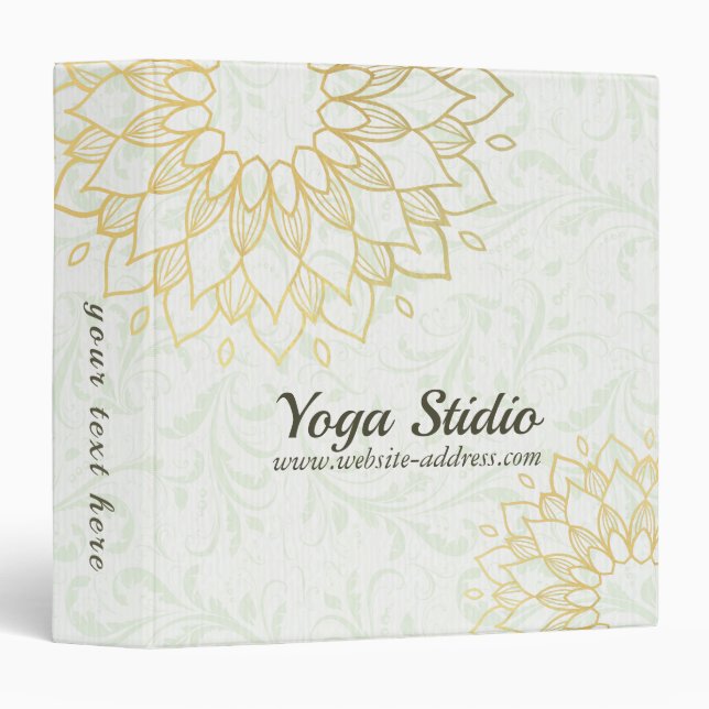 Yoga Meditation Instructor Gold Mandala Flowers 3 Ring Binder (Front/Spine)