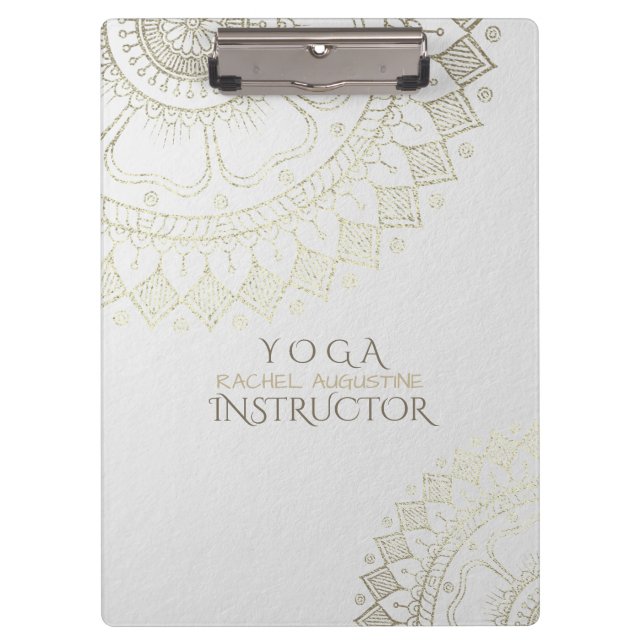 Yoga Meditation Instructor Gold Mandala Flowers Clipboard (Front)