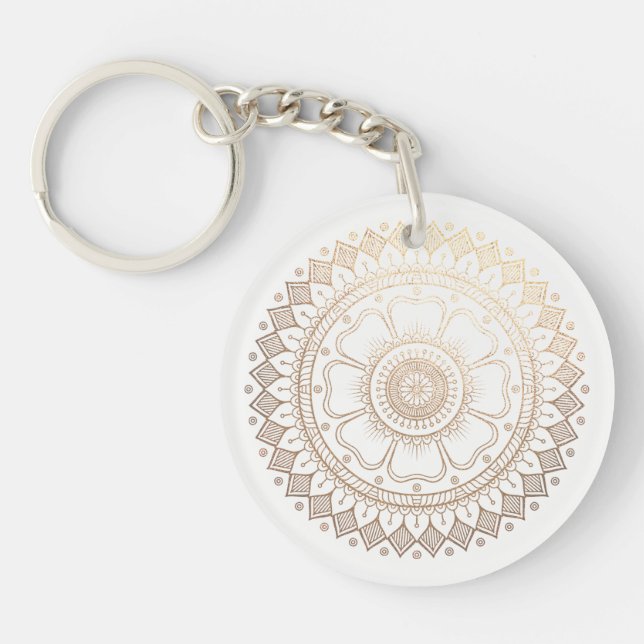 Yoga Meditation Instructor Gold Mandala Flowers Keychain (Front)
