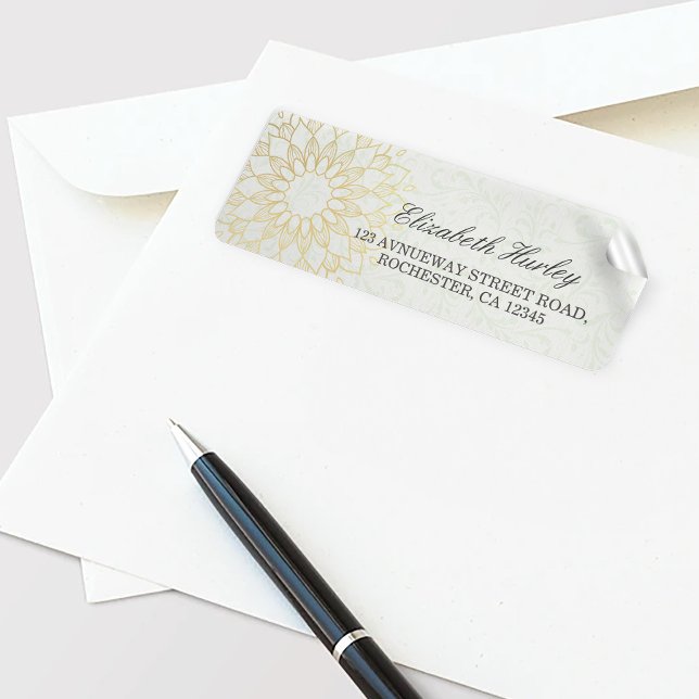 Yoga Meditation Instructor Gold Mandala Flowers Label (Creator Uploaded)