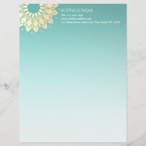 Yoga Meditation Instructor Gold Mandala Flowers Letterhead