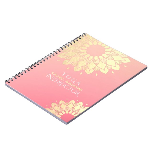 Yoga Meditation Instructor Gold Mandala Flowers Notebook (Left Side)