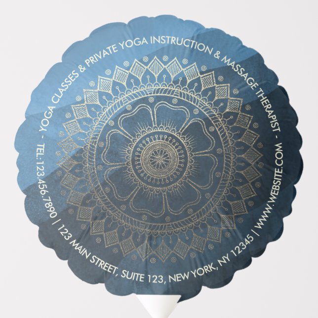 Yoga Meditation Instructor Gold Mandala Navy Blue Balloon (Front)