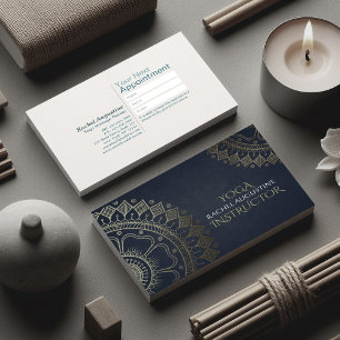 Yoga Meditation Instructor Gold Mandala Navy Blue Business Card