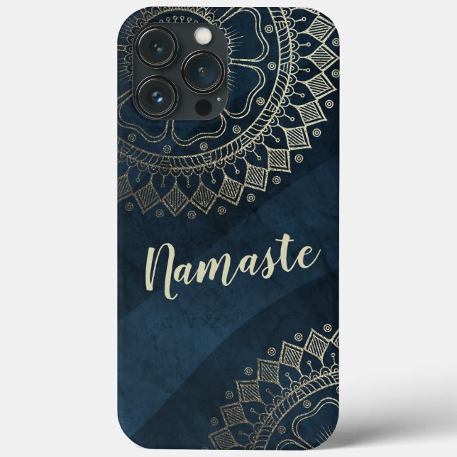 Yoga Meditation Instructor Gold Mandala Navy Blue Case-Mate iPhone Case (Back)