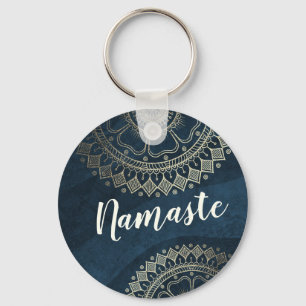 Yoga Meditation Instructor Gold Mandala Navy Blue Keychain