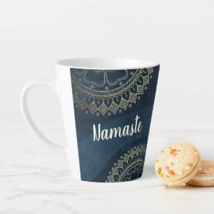 Yoga Meditation Instructor Gold Mandala Navy Blue Latte Mug
