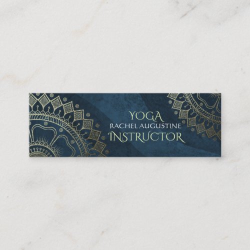 Yoga Meditation Instructor Gold Mandala Navy Blue Mini Business Card