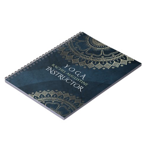 Yoga Meditation Instructor Gold Mandala Navy Blue Notebook