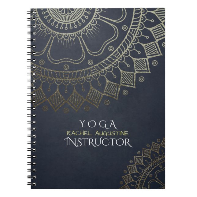 Yoga Meditation Instructor Gold Mandala Navy Blue Notebook (Front)