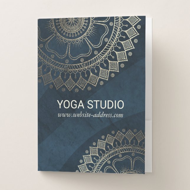 Yoga Meditation Instructor Gold Mandala Navy Blue Pocket Folder (Front)