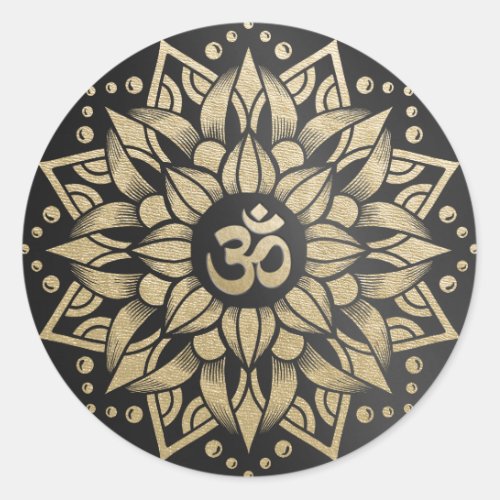 Yoga Meditation Instructor Gold Mandala Om Symbol Classic Round Sticker