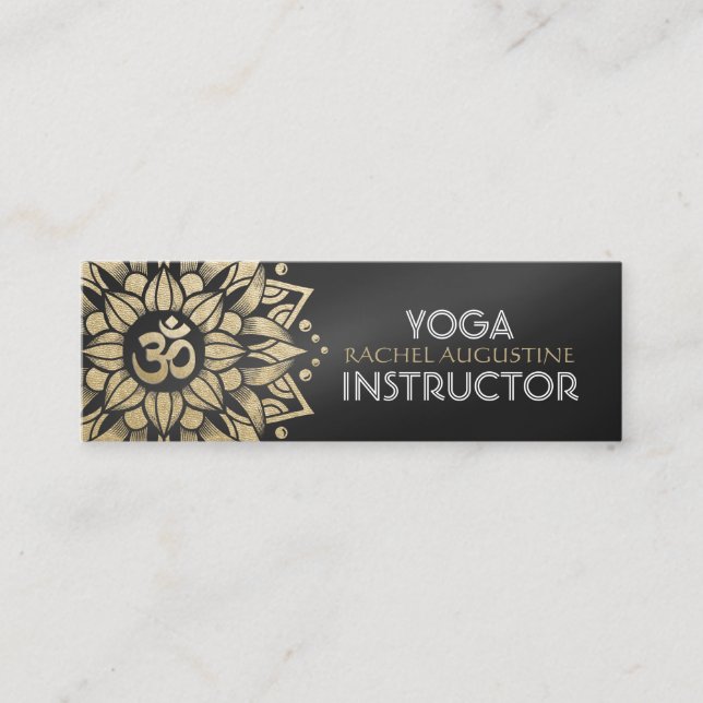 Yoga Meditation Instructor Gold Mandala Om Symbol Mini Business Card (Front)