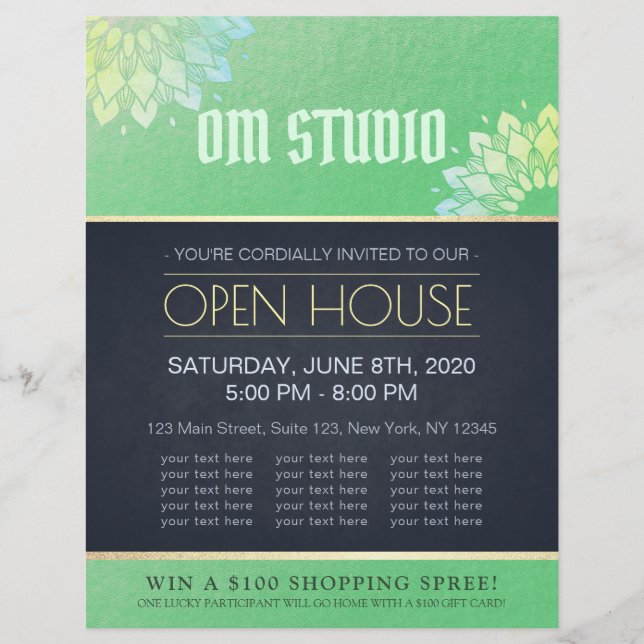 Yoga Meditation Instructor Gold Mandala Open House Flyer (Front)