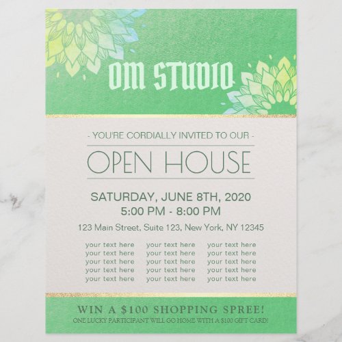 Yoga Meditation Instructor Gold Mandala Open House Flyer