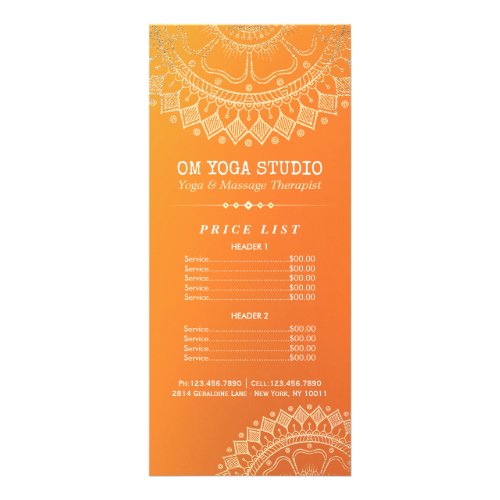 Yoga Meditation Instructor Gold Mandala Price List Rack Card