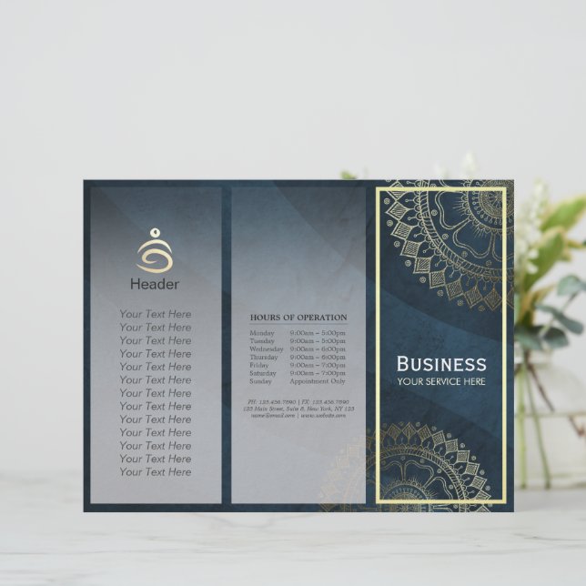 Yoga Meditation Instructor Gold Mandala Tri-Fold (Standing Front)