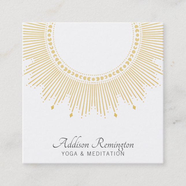 Yoga Meditation Instructor Gold Sun Mandala Square Business Card (Front)