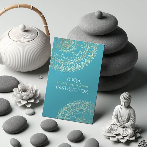 Yoga Meditation Instructor Green Blue Gold Mandala Appointment Card