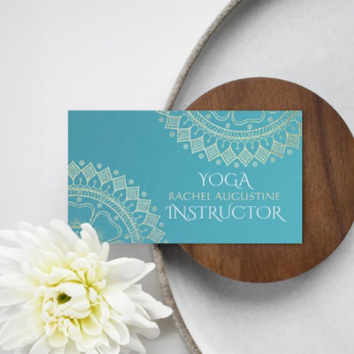 Yoga Meditation Instructor Green Blue Gold Mandala Business Card