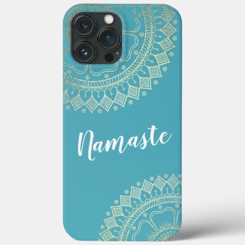 Yoga Meditation Instructor Green Blue Gold Mandala iPhone 13 Pro Max Case