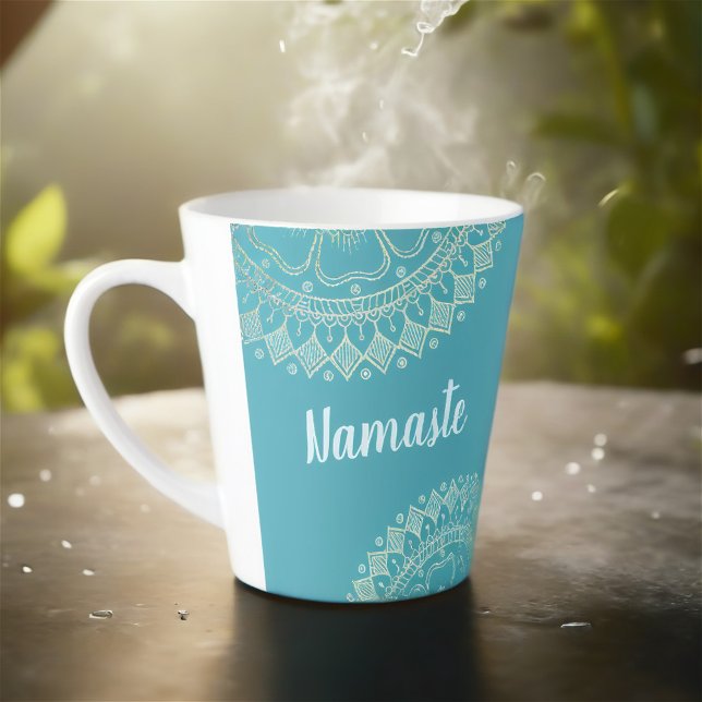 Yoga Meditation Instructor Green Blue Gold Mandala Latte Mug (Creator Uploaded)