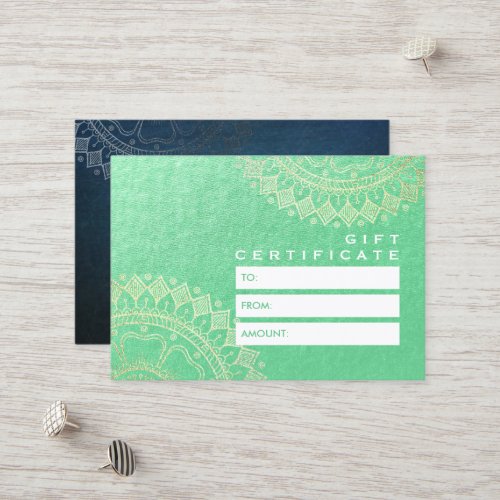 Yoga Meditation Instructor Green Gold Foil Mandala Discount Card