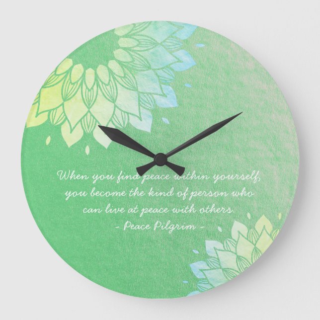 Yoga Meditation Instructor Green Gold Foil Mandala Large Clock (Front)